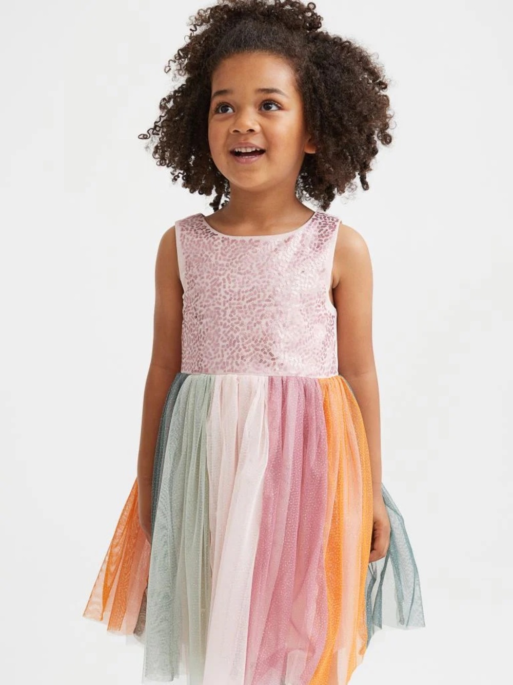 H&M Pink Sequin Multicolor Tulle Rainbow Dress - 4 T